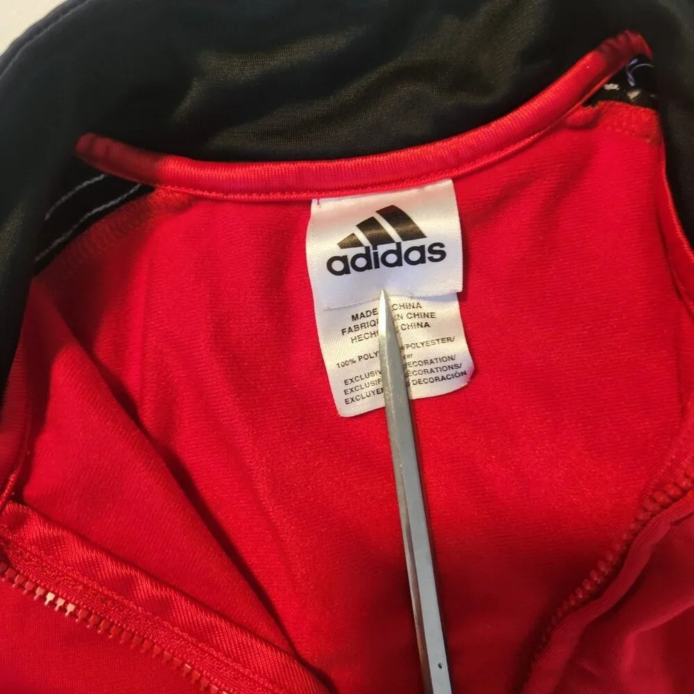 Youth Adidas Track Jacket Red Striped Arms Classic Full Zip‎ Boys Size 6 EUC